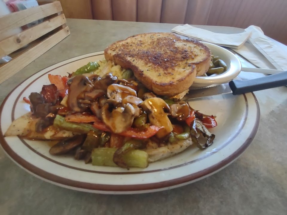 Dessert and breakfast items on a diner menu.