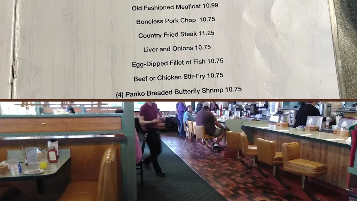 Breakfast plates on a simple restaurant table.