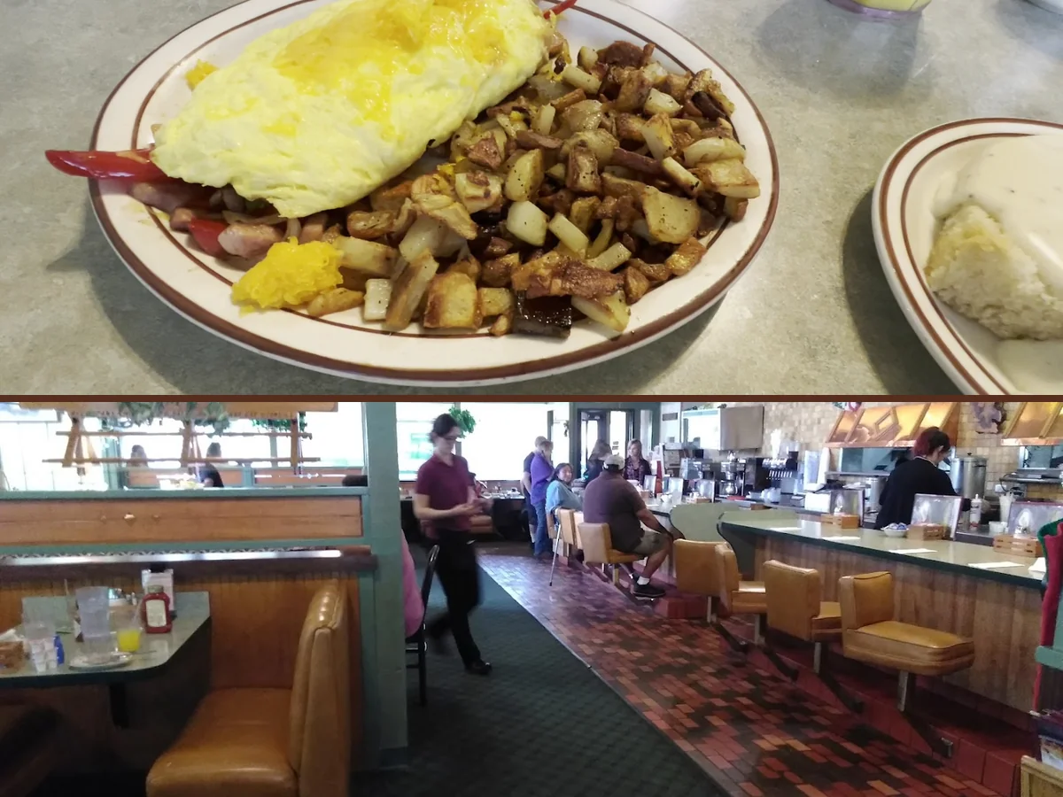 Casual diner tables with warm booth seating.